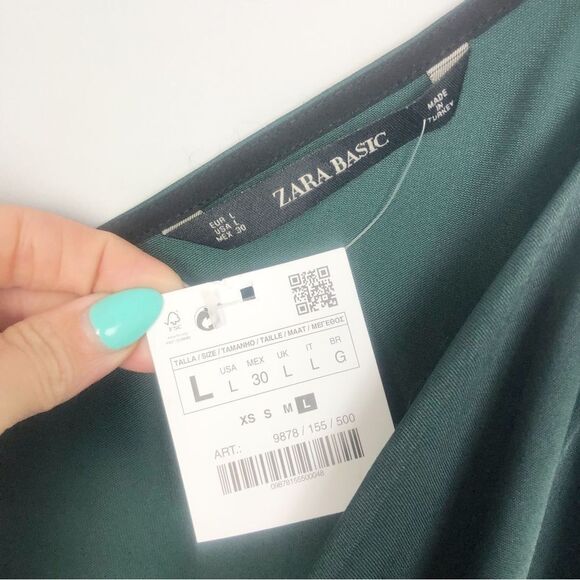 ZARA | NEW Forest Green Faux Wrap Button Side Sleeveless Top Women’s Size Large - Picture 10 of 11